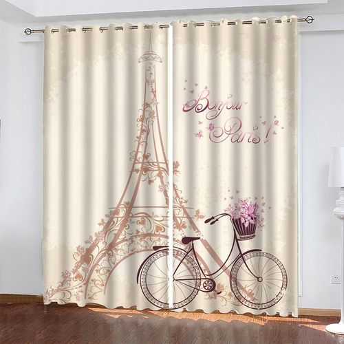 Rideaux Occultants Chambre Et Salon, Rideaux En Polyester A Oeillets Tour Eiffel De Dessin Anime De Paris Pour La Decoration De Salon De Chambre A Coucher