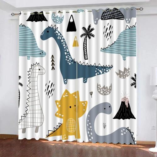 Rideaux De Fenetre Occultants En Polyester Doux, Anti-Decoloration, Dessin Anime Mignon Dinosaure, Pour Salon, Chambre A Coucher