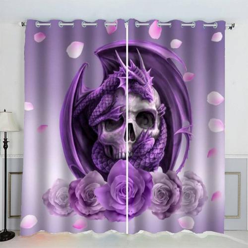 Rideaux Occultants Doux, Rideaux Lavables A Motif De Dragon De Dessin Anime Violet Pour Decoration De Salon De Chambre D'enfants, Rideaux En Fibres Superfines