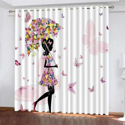 Rideaux Occultants A Oeillets Papillon Rose De Personnage De Dessin Anime, Modele De Rideaux Assombrissants En Polyester Lavables Pour La Cuisine De La Chambre A Coucher Du Salon