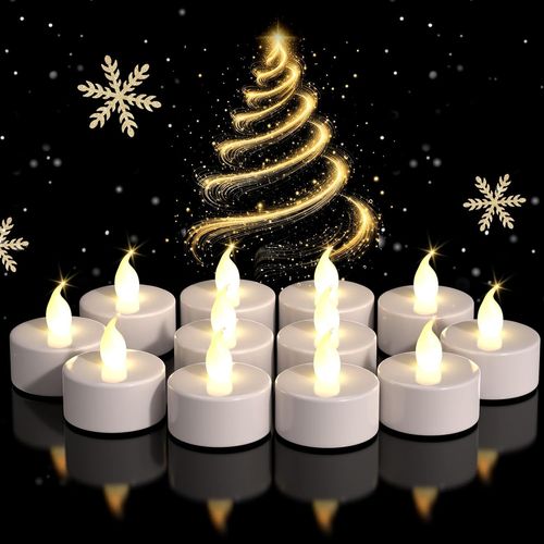 ERSHI-Lot de 50 bougies LED sans flamme - Bougies chauffe-plat à LED - Blanc chaud brillant - À piles - Longue durée de vie - Pour[2