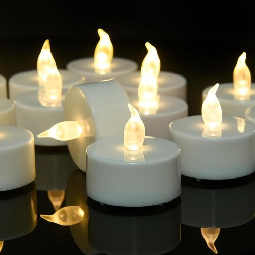 ERSHI-Lot de 12 bougies chauffe-plat LED sans flamme - Flamme réaliste - Lumière clignotante - Longue durée - Pour décoration de m[1