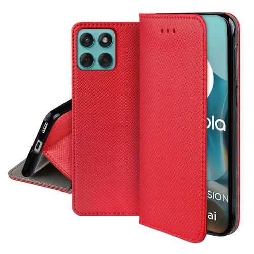 Housse Pour Motorola Edge 60 / 60 Fusion 5g - Etui Coque Pochette Portefeuille + Verre Trempe - Rouge Magnet