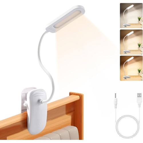 Ershi-Lampe De Bureau Pince, Lampe De Lecture Led Rechargeable, 360° Flexible, 3 Couleur Et Intensité Réglables Pour Étude Et Trav[2