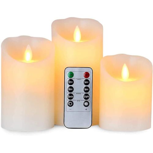 ERSHI-3 Set Bougies LED sans Flamme Fonctionne sur Batterie avec Télécommande, Vraie Cire Flickering Moving Mèche Scintillante Lum[2