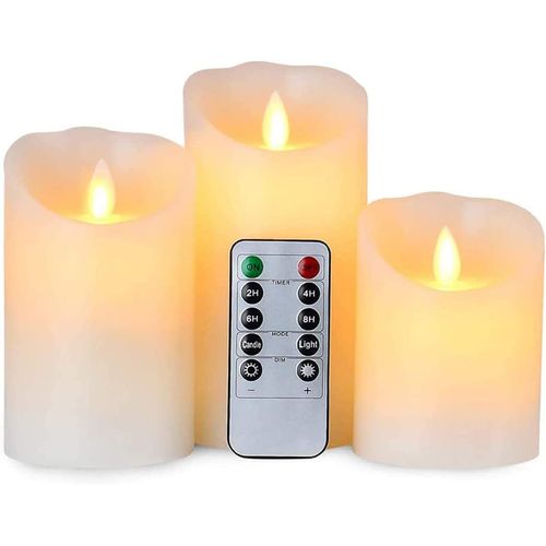 ERSHI-3 Set Bougies LED sans Flamme Fonctionne sur Batterie avec Télécommande, Vraie Cire Flickering Moving Mèche Scintillante Lum[2