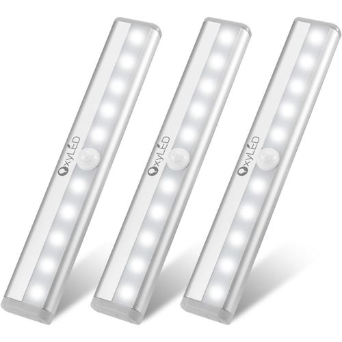 ERSHI-Lampe Detecteur de Mouvement Interieur, Lampe A Pile 3PCS 6000K Auto ON/OFF Lampe Led Sans Fil Avec Bande Magnétique Barre L[1