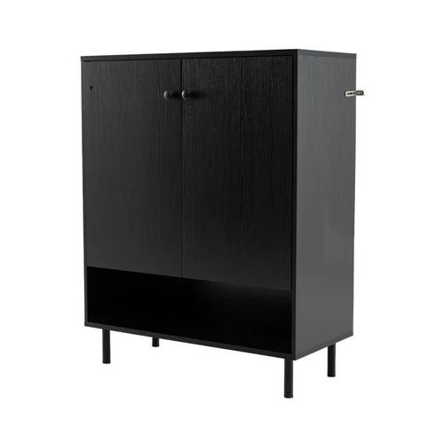 Costway Buffet De Cuisine À 2 Portes, Étagère Réglable, Kit Antibasculement, Meuble De Rangement Pour Salle À Manger Salon, Noir
