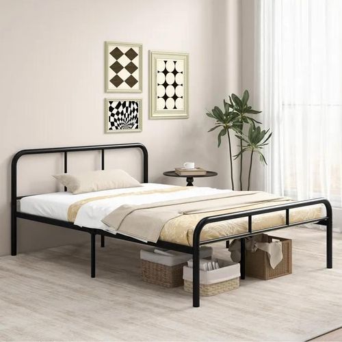 Costway Lit Double 140 X 190 Cm Avec Tête De Lit, Lattes En Métal, 30 Cm Espace De Rangement, Pas Besoin De Sommier, Montage Facile