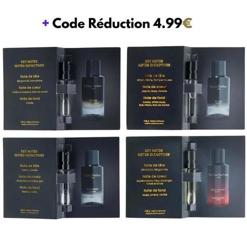 Melina Parfums Discovery Set ¿ 4 Fragrance Samples: Trésor D¿Afrique, Rose Sauvage, Baccarat Élixir, Red Magic Aïsha (4 X 2ml) 