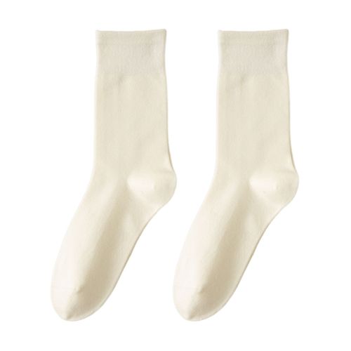 1 Paire De Chaussettes Pour Femmes Mi-Tube Sans Odeur Rétro Couleur Unie Haute Élasticité Antidérapante Respirante Douce Absorption De La Sueur Anti-Rétrécissement Chaussettes De Sport En Coton-Beige
