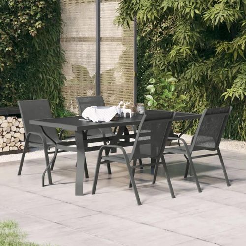 Prolenta Premium - Ensemble À Manger De Jardin 5 Pcs Gris Et Noir