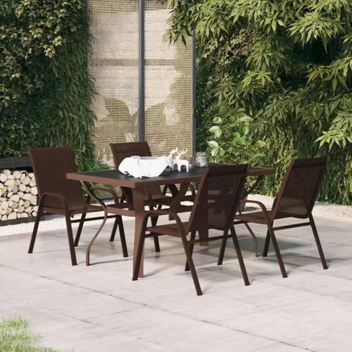 Prolenta Premium - Ensemble À Manger De Jardin 5 Pcs Marron Et Noir