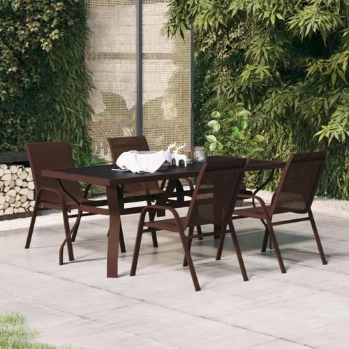 Prolenta Premium - Ensemble À Manger De Jardin 5 Pcs Marron Et Noir