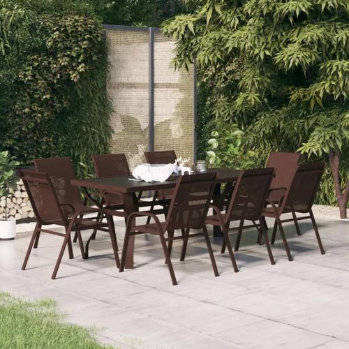 Prolenta Premium - Ensemble À Manger De Jardin 9 Pcs Marron Et Noir