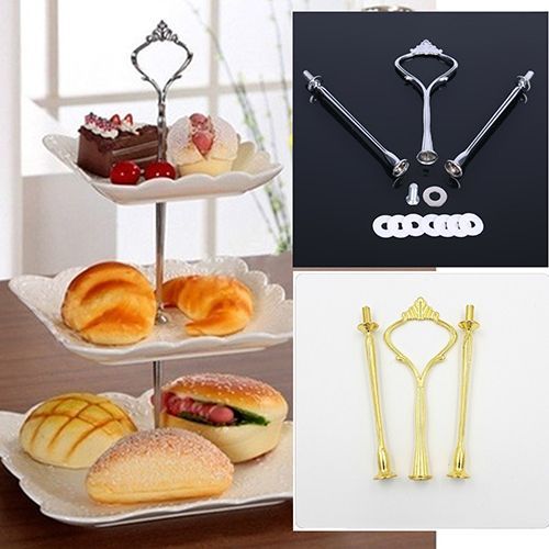Support d'assiette à gâteau couronne à 3 couches, poignée adaptée au décor de Table de cuisine pour fête de mariage-Or 38 cm