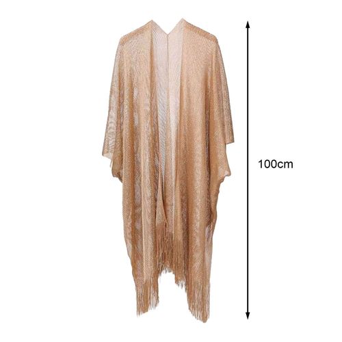 Cardigan Pour Femmes, Châle Ouvert Sur Le Devant, Veste De Protection Solaire Brillante Avec Ourlet À Pampilles, Cardigan De Protection Solaire Pour Activités De Plein Air-Doré