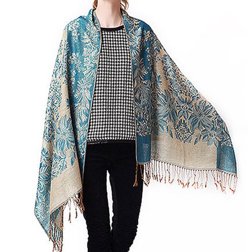 Écharpe À Glands Style Vintage, Châle En Coton Lisse Pour L'automne-Bleu Ciel