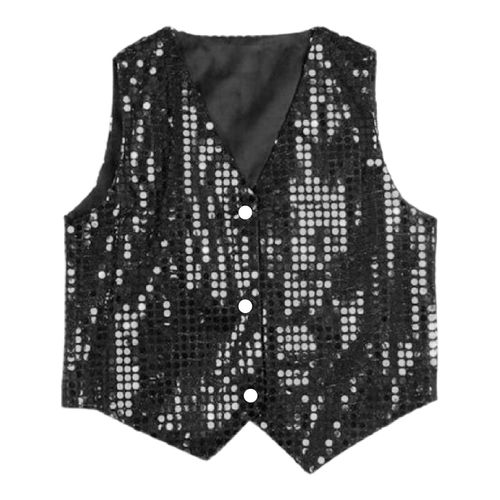 Gilet De Costume À Paillettes Unisexe Coloré Pour Enfants, Gilet À Paillettes Sans Manches Pour Fête-Noir 2xl
