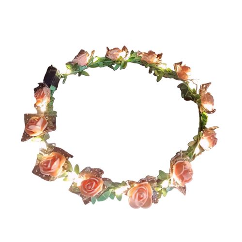 Couronne Lumineuse Romantique À Lumière Led, Bandeau De Fleurs De Roses, Serre-Tête Pour Fête De Mariage, Cadeau D'anniversaire Pour Fille, Guirlande De Cheveux Lumineuse-Orange