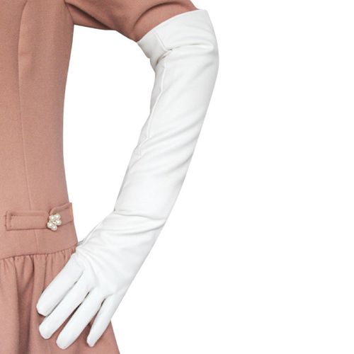 Gants Coupe-Vent À Doigts Complets En Faux Cuir, Gants À Bras Longs Pour Le Shopping-L Blanc