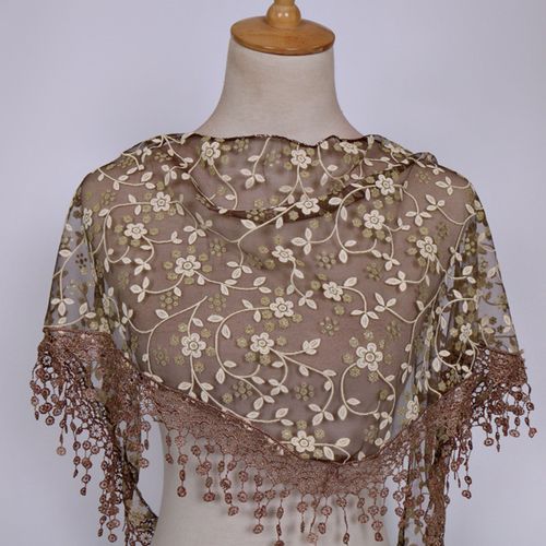 Écharpe En Dentelle Pour Femmes, Motif Floral, Motif Floral, Écharpe Triangulaire, Châle De Prière, Usage Quotidien-Café