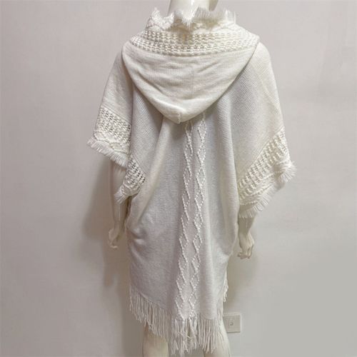 Pull À Capuche Imitation Cachemire, Châle Avec Glands Et Boutons, Style Ethnique Rétro, Cape Pour Femme, Automne Hiver, Tricot-Noir