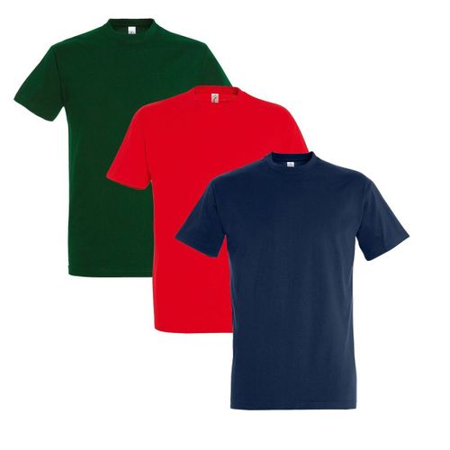 Lot 3 T-Shirts Manches Courtes - Homme - Rouge Bleu Marine Vert Bouteille