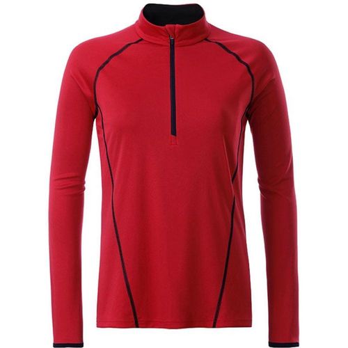 Maillot Running Respirant Manches Longues - Femme - Jn497 - Rouge Et Noir