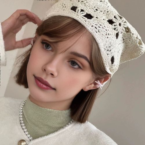 Foulard Rétro De Style Français Pour Fille, Bandeau Tricoté Au Crochet, Motif Floral, Tissu Tricoté, Ajustement Réglable-Un