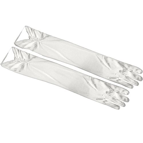1 Paire De Gants Pour Femme, Gants De Mariage, Longueur Au-Dessus Du Coude, Fausses Perles Blanches Romantiques, En Satin Plissé, Doigts Complets, Gants De Fête De Bal-Beige