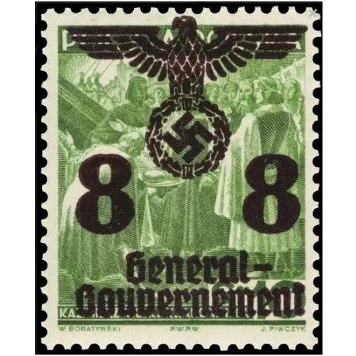 Pologne, Occupation Allemande 1940, Très Beau Timbre Neuf** Luxe Yvert 33, Timbre Polonais D'Avant Guerre Surchargé Aigle Et Croix Gammée, "General Gouvernement" Et Nouvelle Valeur.