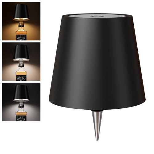 Lampe À Bouteille De Vin Sans Fil - Lampe À Bouteille De Vin Led Avec Bouchon, 3 Couleurs, Gradation Progressive, Lampe À Bouteille De Vin Tactile, Pour Toutes Les Bouteilles De Vin (Noir, 1 Pièce).