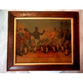 Peinture Encadrée “Hand Painted, Made In England”  Boxe The Battle Between Cribb Contre Molineaux The 28 September 1811 Match Revanche  37 X 30