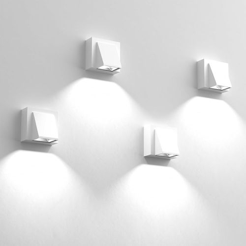 NAERYUT-Appliques Murales Intérieures Extérieures Modernes Lot De 4,Applique Murale Led 6W Blanc Froid 6000K Ip54 Étanche Design Aluminium Lampe Murale Pour Porche Couloir Cour Chambre Salon-Blanc