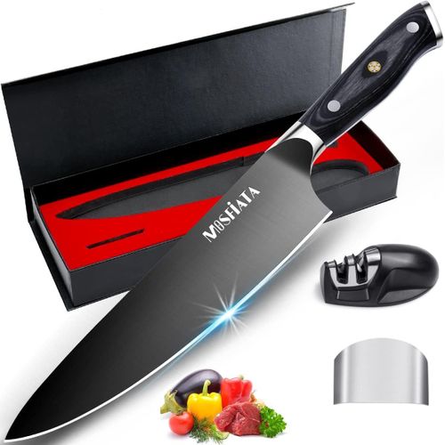 8"" Titanium Plated Knife,Made Of En1.4116 High Carbon Stainless Steel,With Finger Guard And Knife Sharpener Gift Box