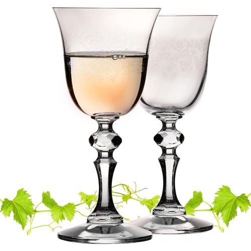 Elegant White Wine Glasses With Vintage Ornament-150ml-Crystal Wine Glasses-Set Of 2