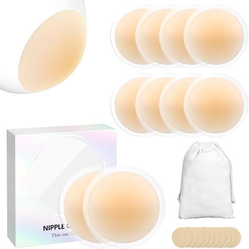 5 Pairs Nipple Covers For Women,Soft Silicone Nipple Pasties 8cm,Washable And Reusable,Hypoallergenic Adhesive Nipple Pads For Backless Party Dress,Ultrathin Edge Beige