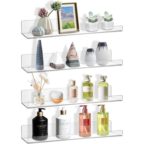 Lot De 4 Étagères Flottantes Transparentes À Fixer Au Mur,38 Cm,En Acrylique Pour Rangement Mural,Bibliothèque Pour Enfants,Étagères Suspendues En Acrylique Pour Chambre À Coucher