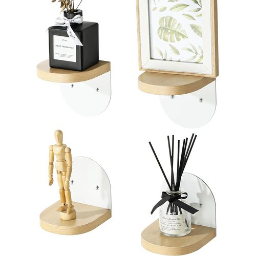 Lot De 4 Petites Etagere Murale,Tablettes Flottantes En Bois Avec Piètement En Métal Pour Petits Objets,Tablette Murale De Décoration Rustique Pour Chambre,Salon,Blanc 10x10cm,Visser