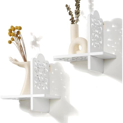 Set Of 2 Wooden Wall Shelves Vintage Floating Shelves Bookshelf Cd Magazine Shelves Wooden Shelves White Vintage Design
