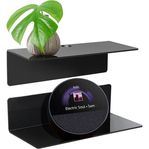 Lot De 2 Étagères Murales Flottantes Sans Perçage Pour Chambre À Coucher,Salon,Salle De Bain Et Cuisine-Étagère Murale Autocollante En Acrylique-Noir