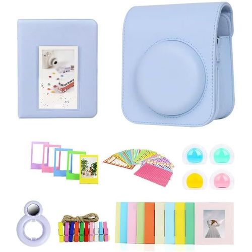 Camera Protective Case Compatible with Fujifilm Instax Mini 12 Shoulder Bag with Book Album,Stickers,Colorful Filter,Wall Decorative Frame,Selfie Lens,Blue,Shoulder Bag