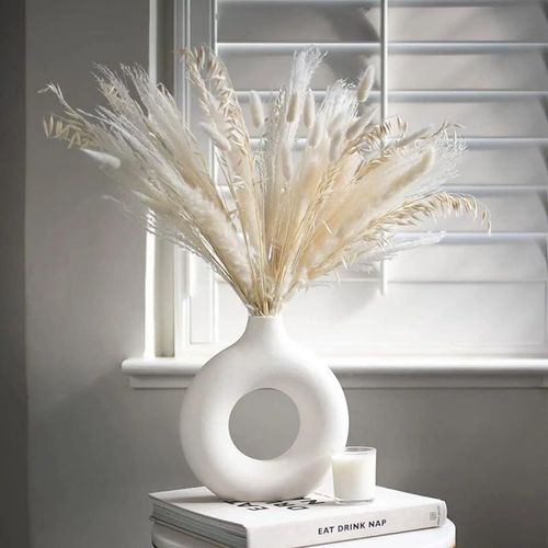 Vase Decoratif En Ceramique,Décoration Salon Lot De 1 Vase De Forme Ronde D'art Moderne,Vase Design Blanc Donut La Chambre À Coucher,Mariage,Table Décoration Vase (M (18 * 19cm))