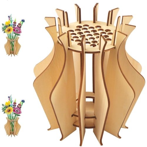 Creative Wooden Vase for Flowers-Vase Bouquet Building Kit,Capacity 33 Flowers,Ideal Decoration for Office & Flower Lovers