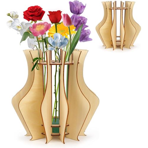 Wooden Vase 20 cm H Decorative Vase Living Room Decoration Modern Bohemian Minimalist Style for Fresh and Dried Flowers Gift for Flower Lovers