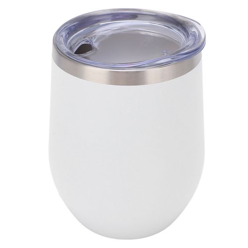 Verre a vin sans pied en acier inoxydable de 350 ml, a double paroi, isole sous vide, avec couvercle, pour cafe, cocktails, glaces, blanc