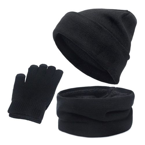 Ensemble De 3 Bonnets, Echarpes Et Gants Tricotes D'hiver Doubles De Polaire Pour Ecran Tactile, Pour Femmes Et Hommes, Cyclisme, Ski