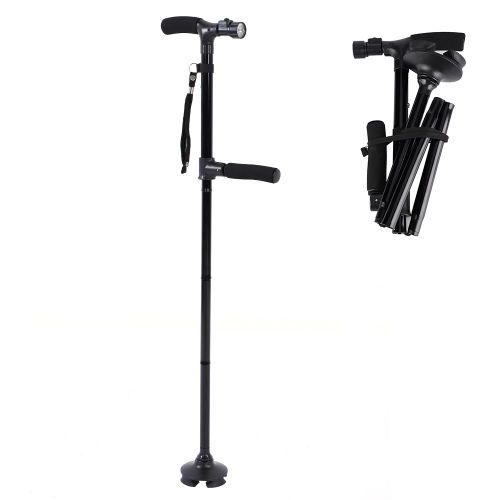 Canne De Marche Telescopique Pliable Et Antiderapante A 4 Tetes Pour Personnes Agees