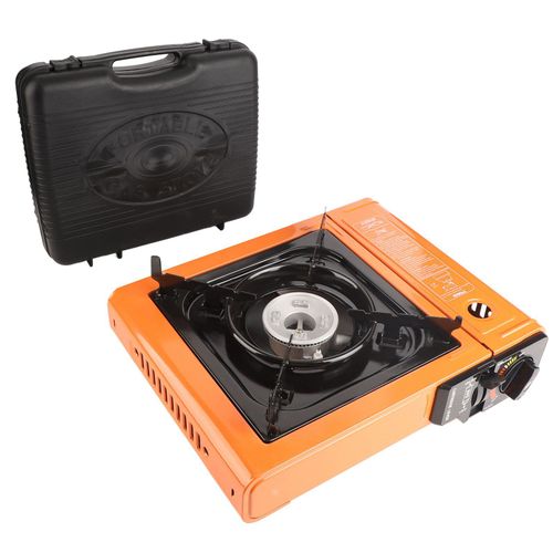 Rechaud a butane portable 2,3 kW avec etui de transport pour briquet, induction sensible, chauffage uniforme, protection contre la surpression, cuisiniere a gaz orange
